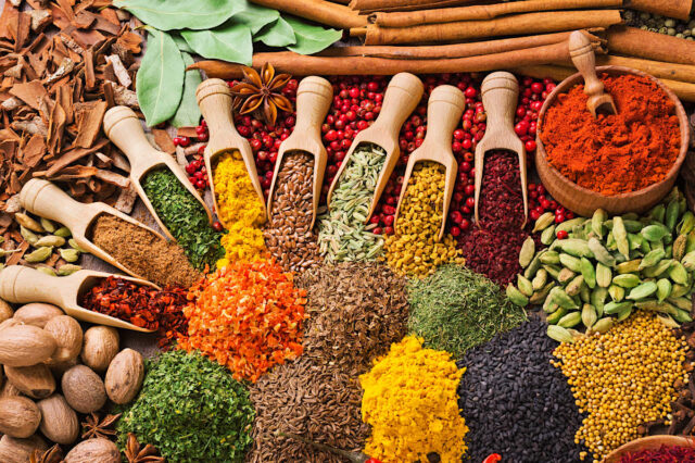 colorful composition with different herbs and spices